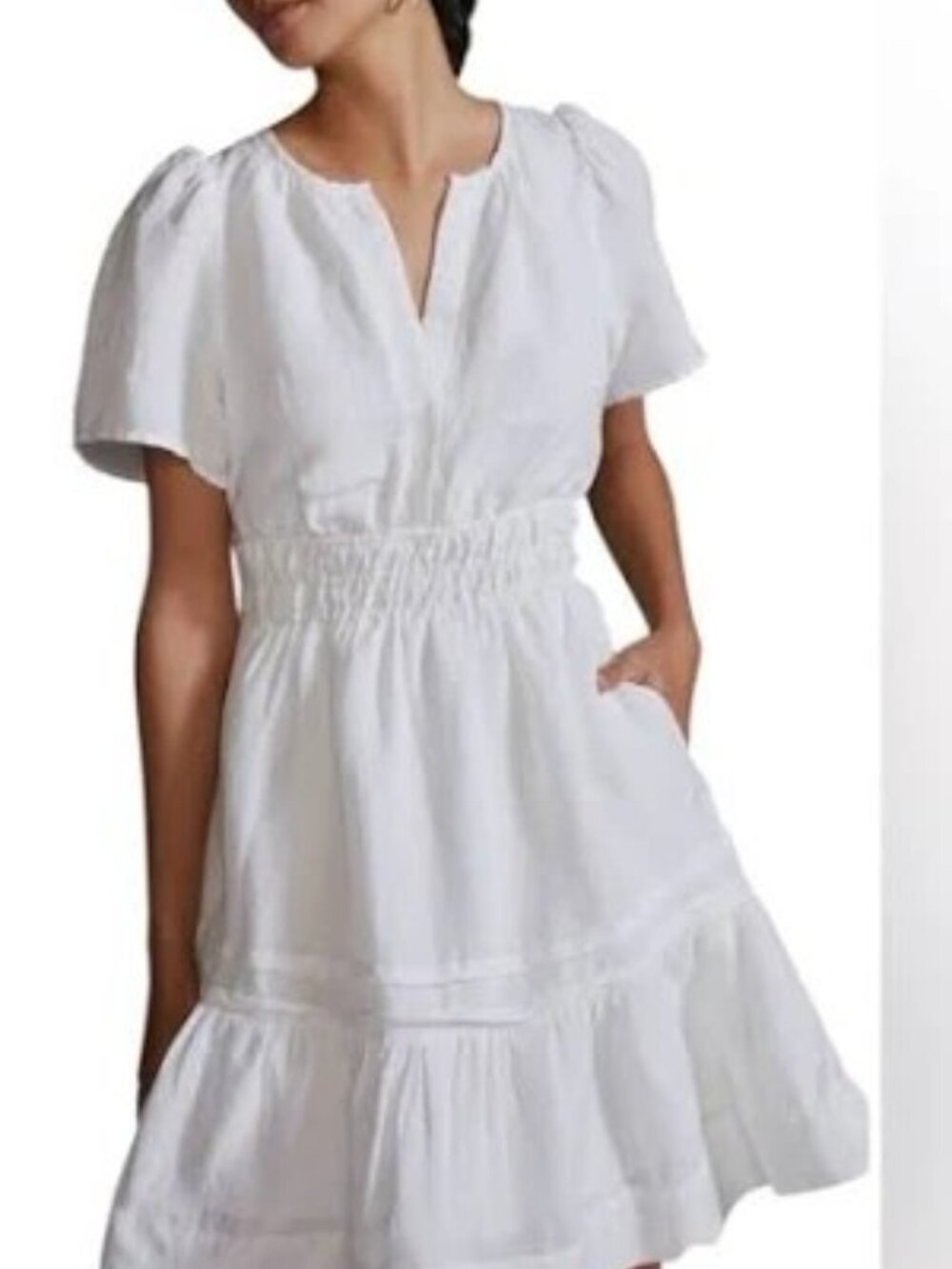 Anthropologie The Somerset Mini Dress Linen Edition White